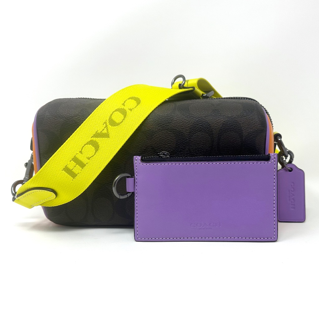 Nwt Coach Axel Crossbody In Colorblock Signature Canvas & Leather Mahogany Multi